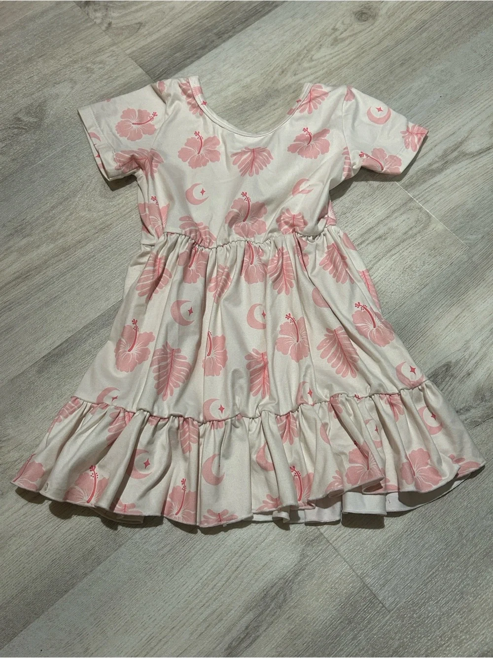 Sweet Honey Hawaii Cream Dress with Pink Floral & Moon Print